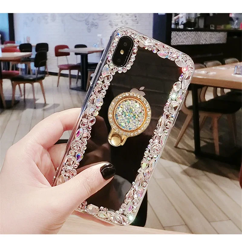 

Luxury Bling Rhinestone Gem Ring Holder Stand Clear Soft Case Cover For Samsung S24 S10 S20 S21 S22 S23 PLUS Note9 10 20 Capa