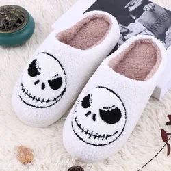 Zapatillas de algodón con calavera de mal sonrisa para Halloween, pantuflas cálidas de algodón para el hogar con fantasma de Halloween para interiores, zapatos de algodón de felpa para parejas