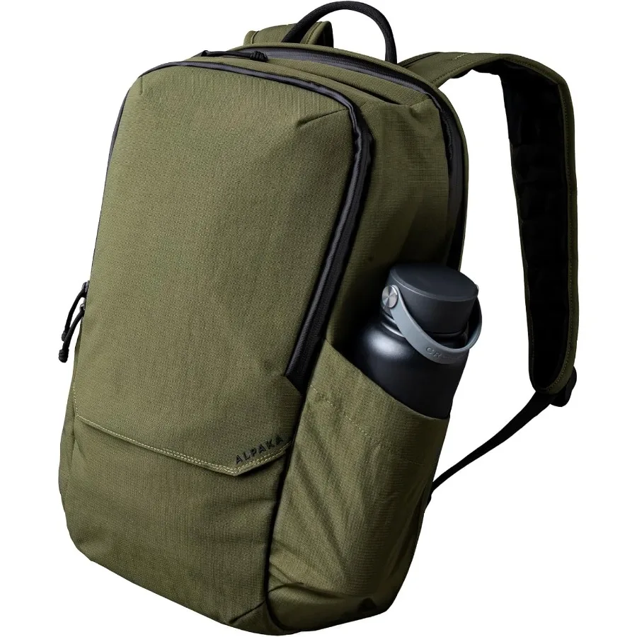 ALPAKA Elements Mochila Pro 24L - Mochila verde para computadora portátil para computadora portátil de 16 pulgadas con dos bolsillos para botellas Mochila de viaje para hombres