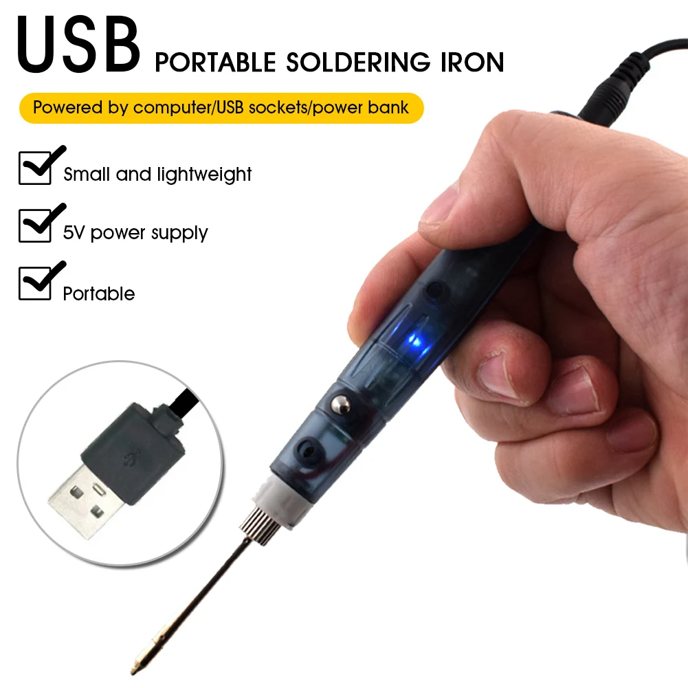 Mini soldador eléctrico USB portátil, 10W, 450 °C, temperatura 25s, Kit de soldadura de Sueño automático con cable de estaño