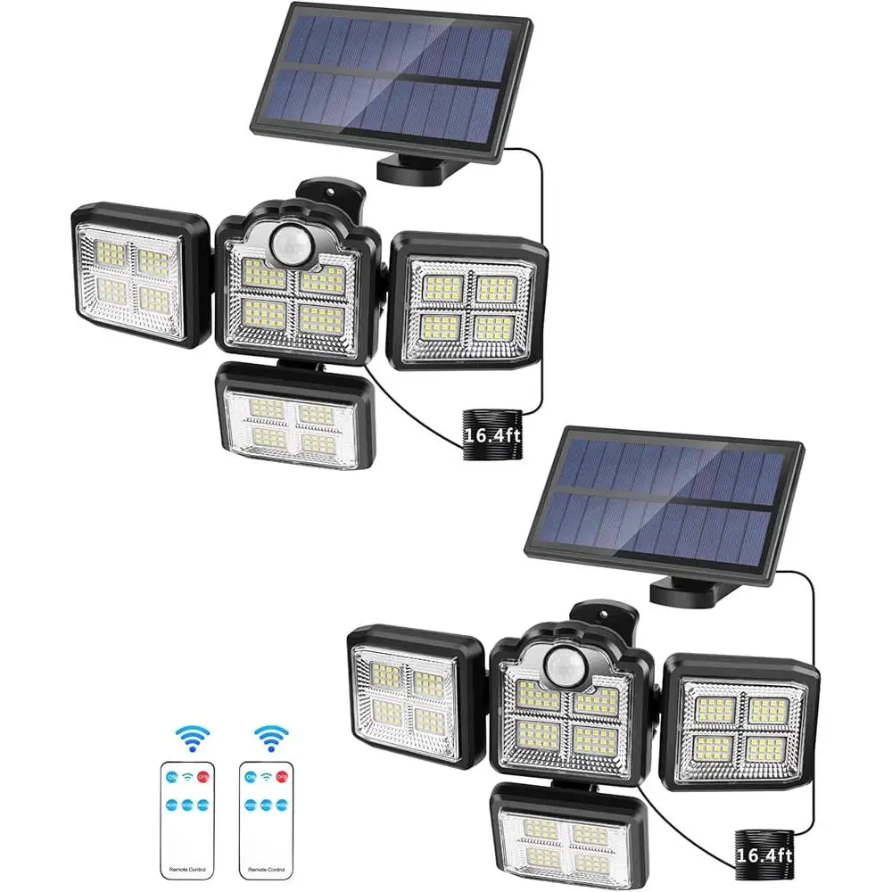 Solar Outdoor Light Motion Sensor Waterproof Remote Control 4 Heads 270° Wide Angle Super Bright LED Solar Powered Floodlight