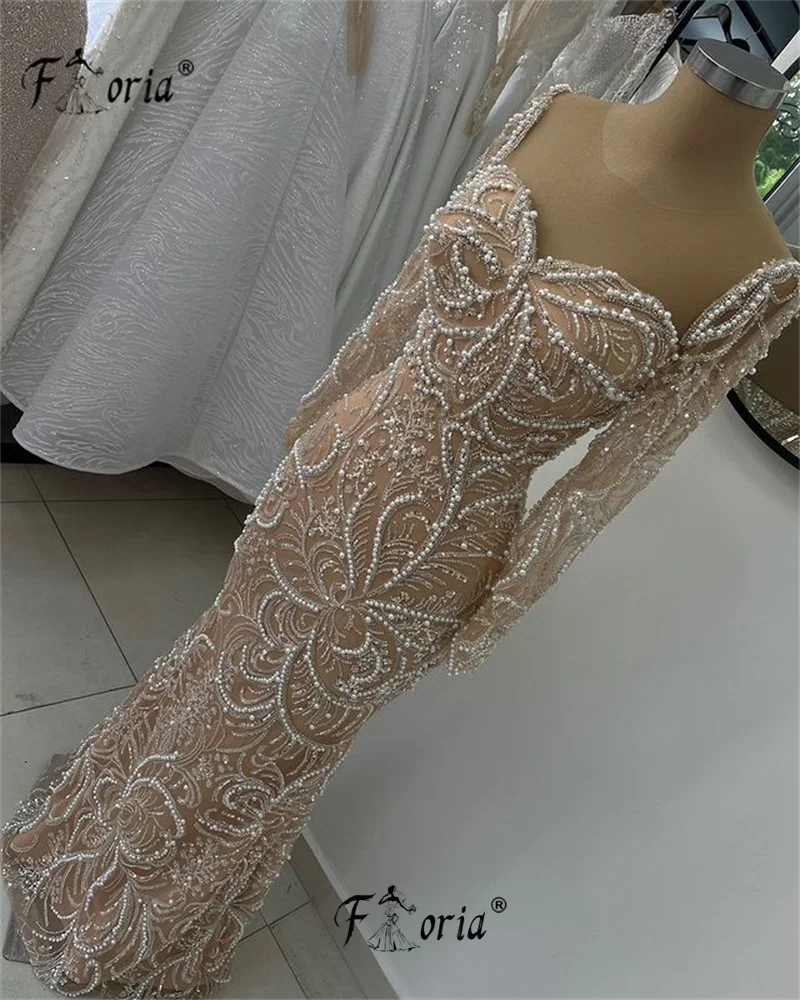 Dubai Vestidos de noite formais com pérolas, manga comprida, vestido sereia querido, casamento elegante, roupinha especial