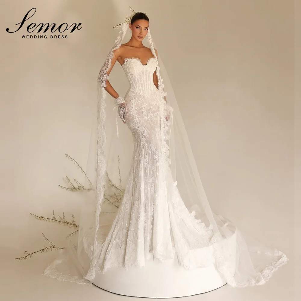 Semor Exquisite Lace Sweetheart Collar Wedding Dress 2026 Sleeveless Mermaid Applique Robe De Mariée with Glove Customized