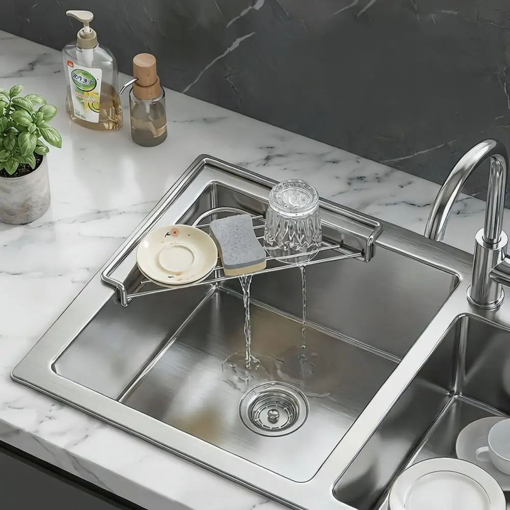 Stainless Steel Kitchen Sink Corner Rack Drain Basket Organizer For Sponge Scrubber Rag Home Kitchen Tool