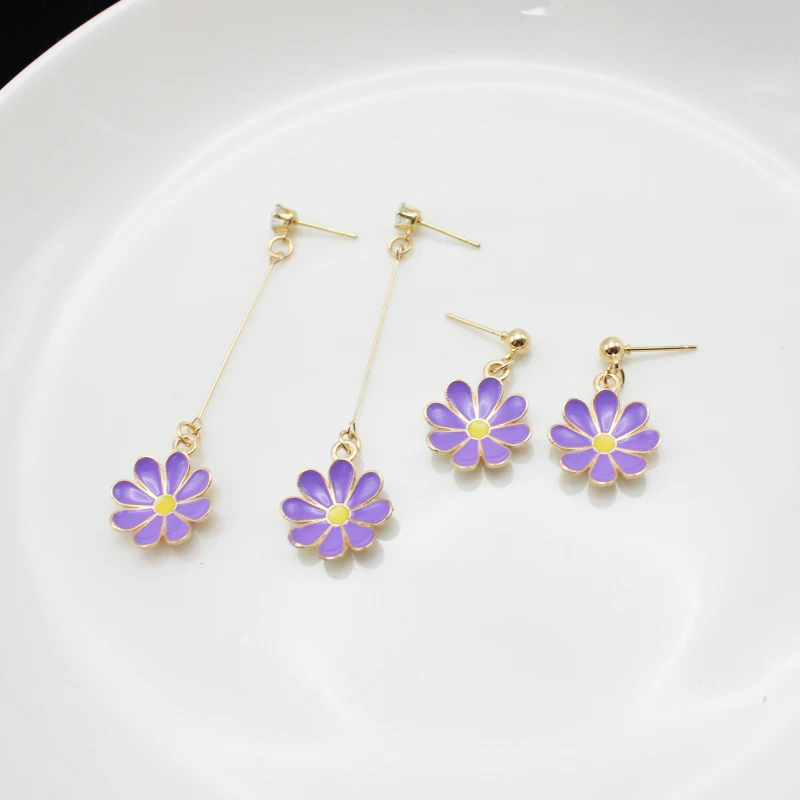 NEW Delicacy Purple Daisy Sunflower Long Drop Earring for Women Dangle Simple Everyday Holiday  Her Bridesmaid Jewelry Girl Gift