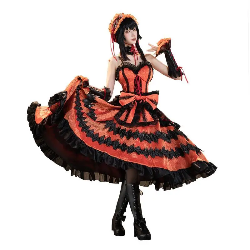 

Tokisaki Kurumi Cosplay Anime DATE A LIVE Costume Woman Gothic Nightmare Lolita Princess Dress Wig Set Halloween Party Outfit
