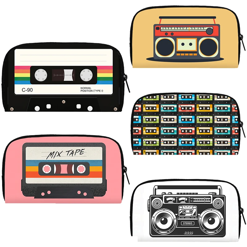 Cassette Tape Recorder Print Wallets Men Clutch Purse Back To 80s 90s Women Money Coin Bag Phone Holder Casual Long Wallets Gift