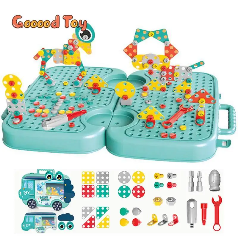 

293Piece Toolbox Montessori Play Toy for Children Pretend Play Screwdriver 2D/3D Creative Puzzle Toy with Screw Tool Kids Gift