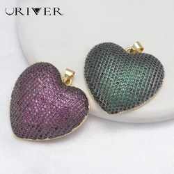 LJRIVER 1 Pcs Pendants for Diy Jewelry Color Heart Charms Paved Crystal Brass Top Quality Accessory for Chains Necklace Keychain