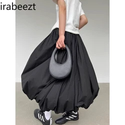 Black Day Pompous Flower Buds A Line Das Halstuck Female Spring and Autumn Tall Waist Lean Long Skirt Summer Юбка Широкая