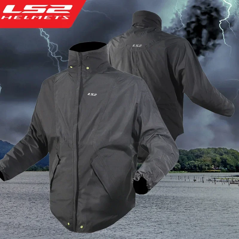 LS2 Motorcycle Raincoat Breathable Reflective Waterproof Motorbike Rainstorm Prevention Jacket Men Motocross Riding Raincoat Set