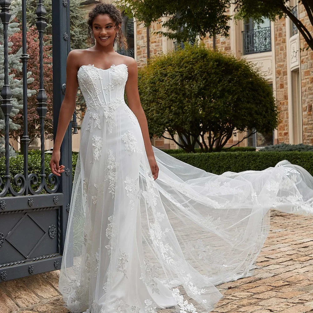 

Customized Bohemia Lace Wedding Dress A Line 3D Floral Appliques Bridal Gowns Beading Tulle Bride Dress Vestido De YAW87