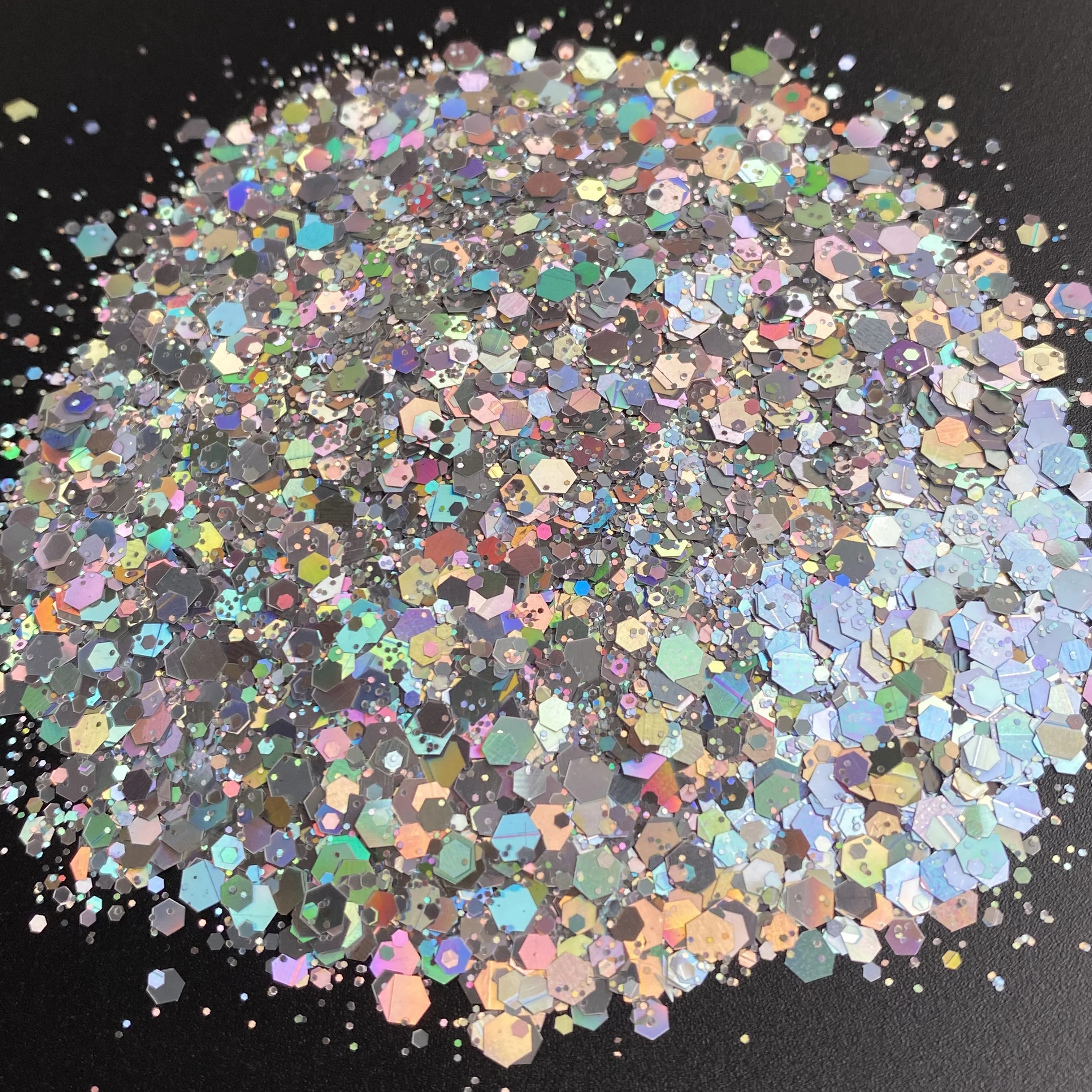 100g Big Bag Holographic Silver Mixed Glitter Color Shifting Chunky Craft Nail paillettes