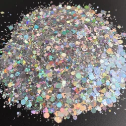 100g Big Bag Holographic Silver Mixed Glitter Color Shifting Chunky Craft Nail Sequins