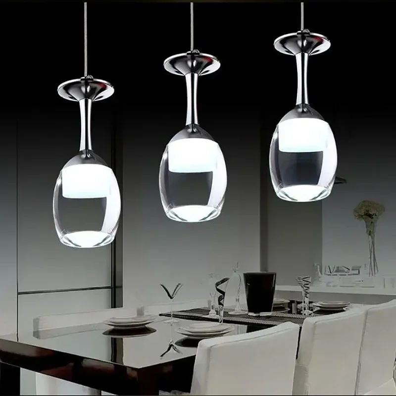 Creative Wine Glass Led Pendant Lighs for Restaurant Acrylic Pendant Lamp 1/3 / 5heads Fashion Bar Dining Room Hanging Light