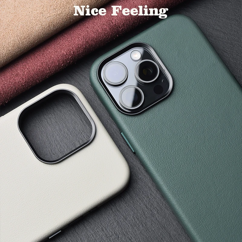 Funda de cuero genuino para iPhone 15 Pro Max, funda trasera de teléfono de piel auténtica suave para Apple iPhone 15 Pro, Color gris magnético verde