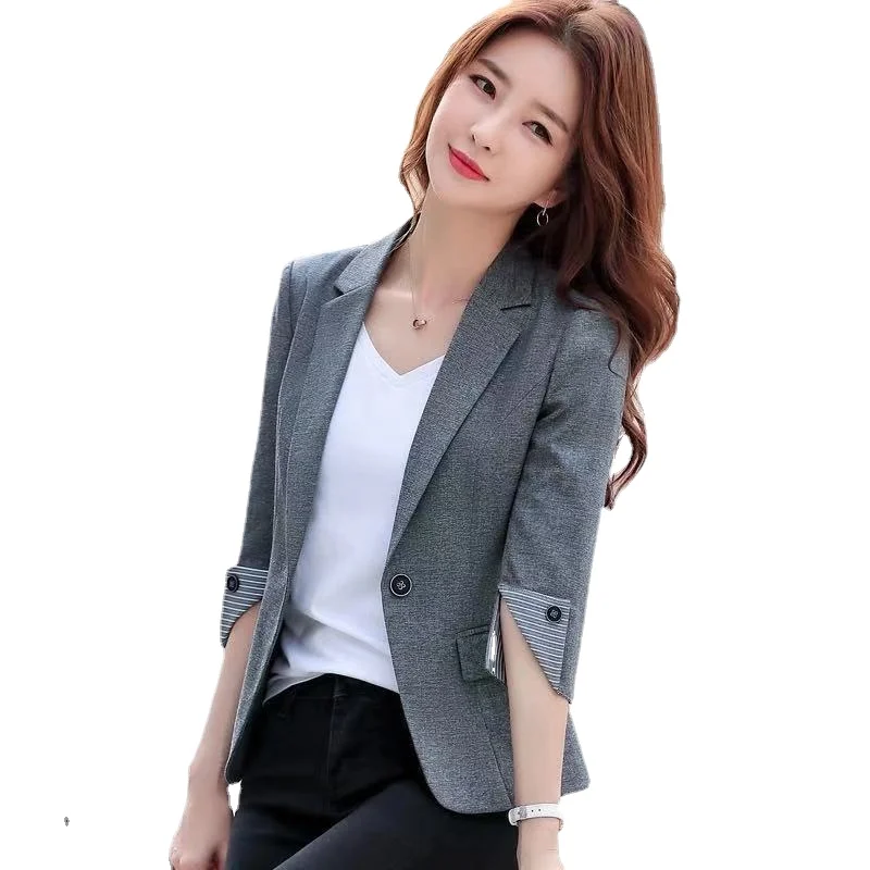 Black Women Blazer Formal s Lady Office Work Suit Pockets Jackets Coat Slim    Femme   E178