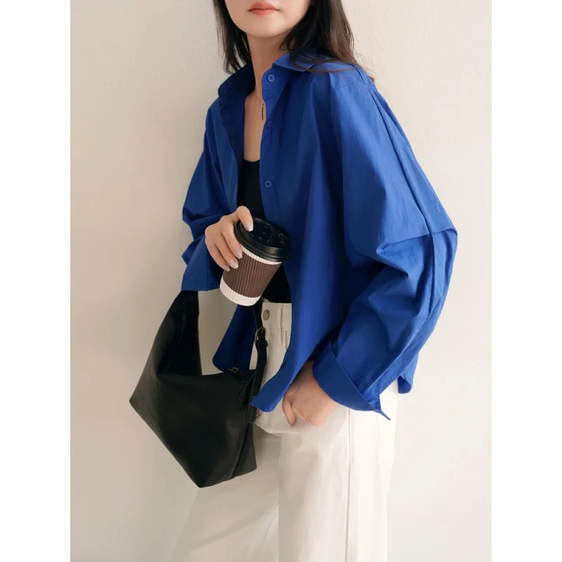 

Women Blouses Shirt Vintage Casual Loose Turn Down Collar Full Sleeve Tops Y2k Streetwear Elegant Splice Shirts 2026 Spring