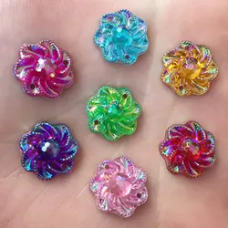 40PCS 15mm AB Resin Flower Rhinestone Flatback Wedding Diy Buttons 2 Hole Crafts Jewelry Accessories K26