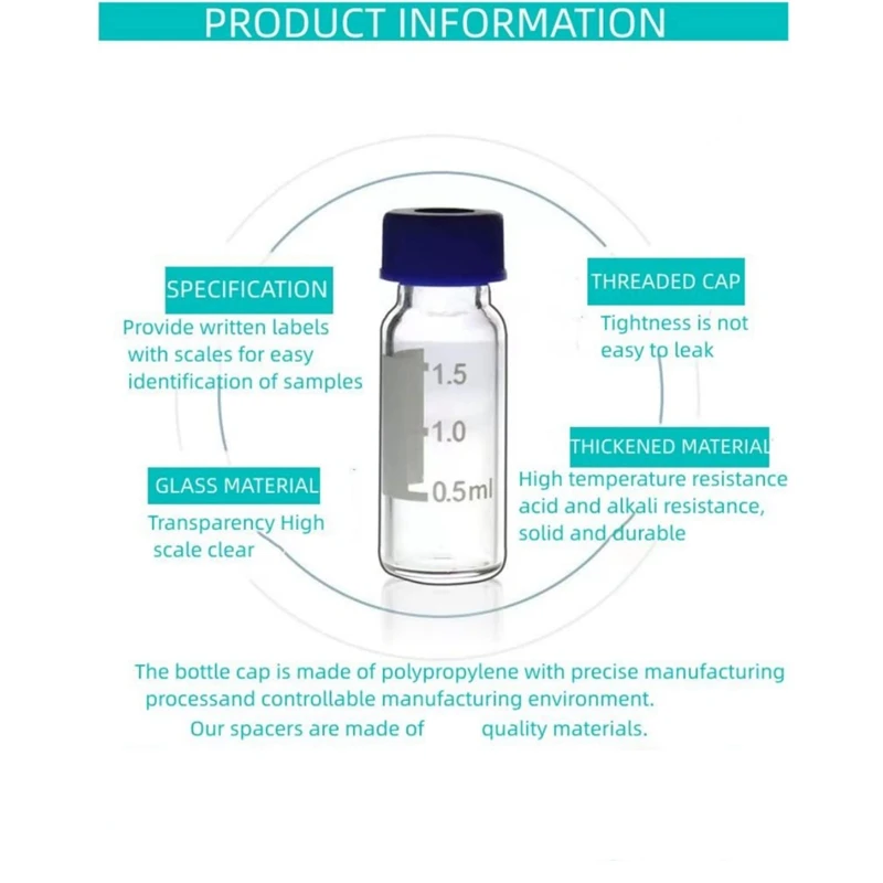Paquete de 100 viales de Autosampler, viales HPLC de 2Ml, viales ámbar de laboratorio 9-425 con puntos de escritura y graduaciones, tapón de rosca