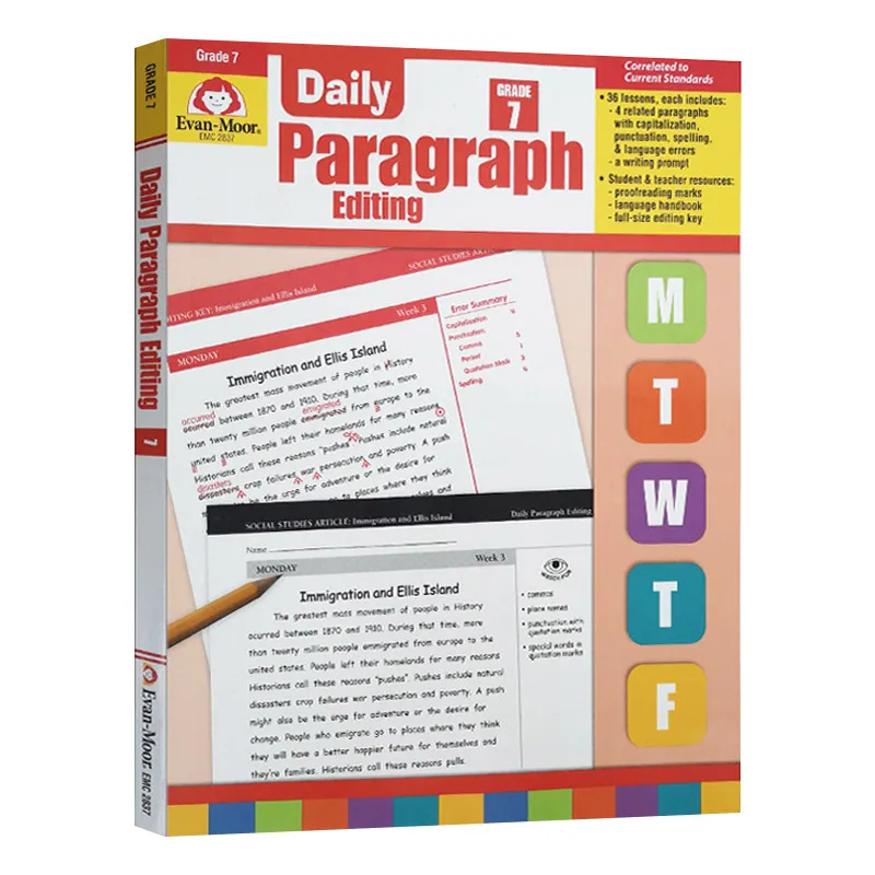 

Evan-Moor Daily Paragraph Editing, Grade 7 TE Workbook,aged 10 11 12 13, English book 9781609638320