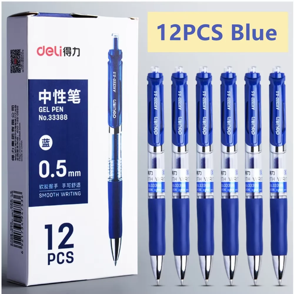 DELI Intrekbare Gelpennen 0.5mm12pcs/Box Zwart Blauw Rode Inkt Gladde Klik Pennen voor Schrijven Kantoor & Schoolbenodigdheden