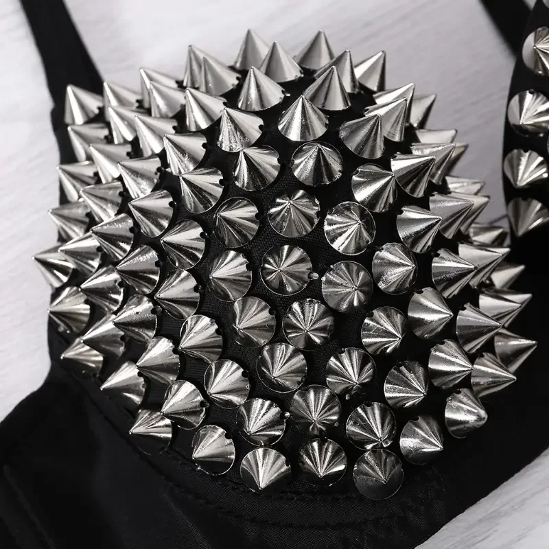 Sexy Women Push Up Bras Silver Gothic Bra Top Rivet Punk Lingerie Nightclub Party Hot Fashion Underwear Rave Bralette