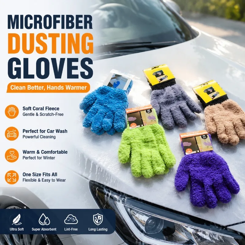 Microfiber Dust Wiping Mitts Coral Fleece Plush Absorbent Sleeves Auto Washing Furniture Polishing Window Scrub Kitchen