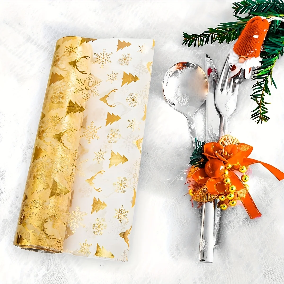 عداء طاولة البرنز لعيد الميلاد ، ندفة الثلج الذهبية والغزلان وزخارف شجرة عيد الميلاد ، ديكور الطاولة للمنزل ، حفلة تناول الطعام