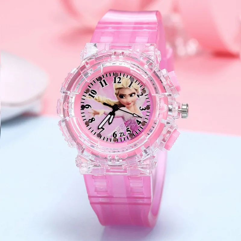 Reloj azul y rosa brillante de dibujos animados para niños, hermana de hielo