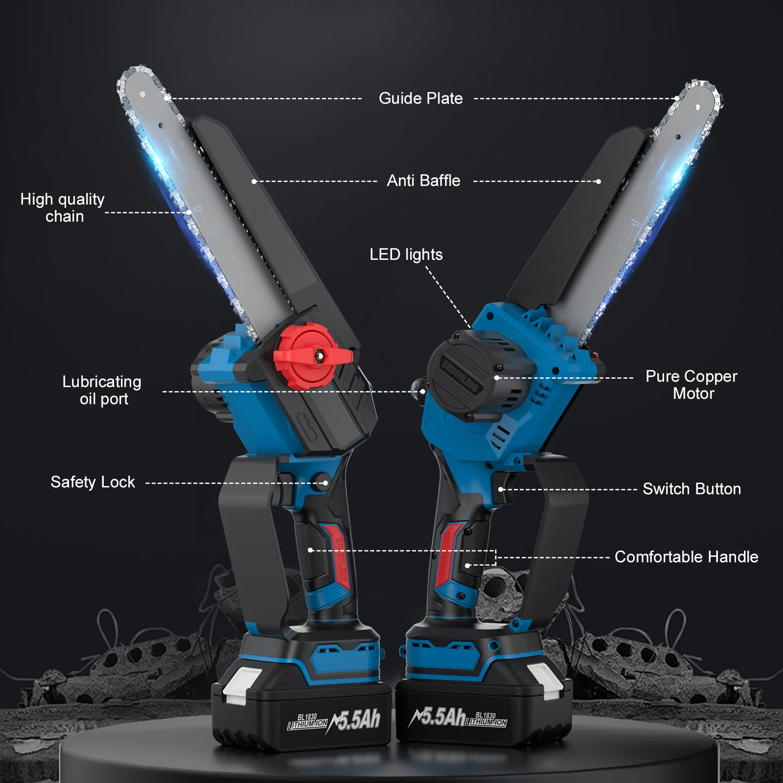 Bonacell For Makita Battery Chain Cordless 8-Inch Powel Tool For Makita BL1830 18V Battery BL1840 BL1850 BL1860 Cordless Chain