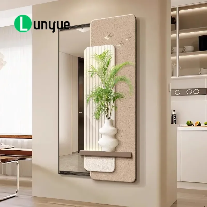 Wabi Style Silent Sliding Hidden Full Body Mirror Mural for Entry Door Entrance Invisible Dressing Mirror Push Pull Design