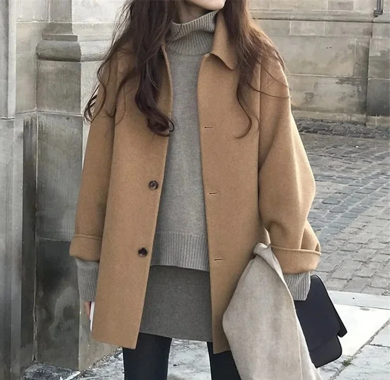 

Winter New Style British Retro Fashion Cotton Woolen Coat Women's Warm Outerwear Elegant Atmosphere