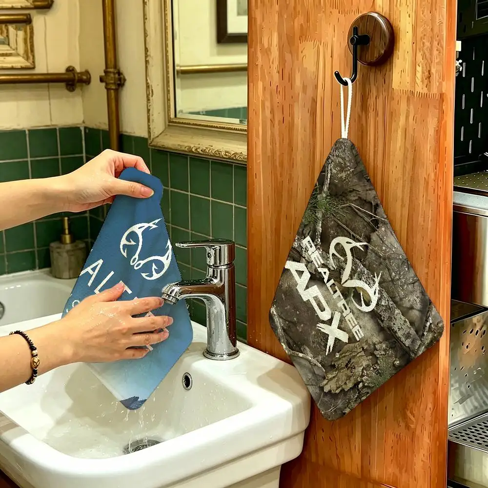 R-RealtreeS Real Tree Polyester Cotton Hand Wiping Towel, Anti-shrink Hanging Kitchen Cloth For Household Cleaning
