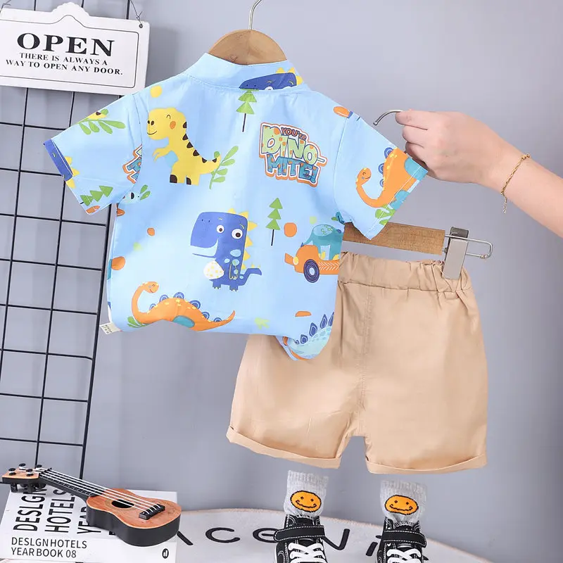 Children Cotton Summer Clothes Baby Boy Cartoon Printe Dinosaur T Shirts Shorts 2Pcs/Set Infant Kids Fashion Toddler Tracksuits