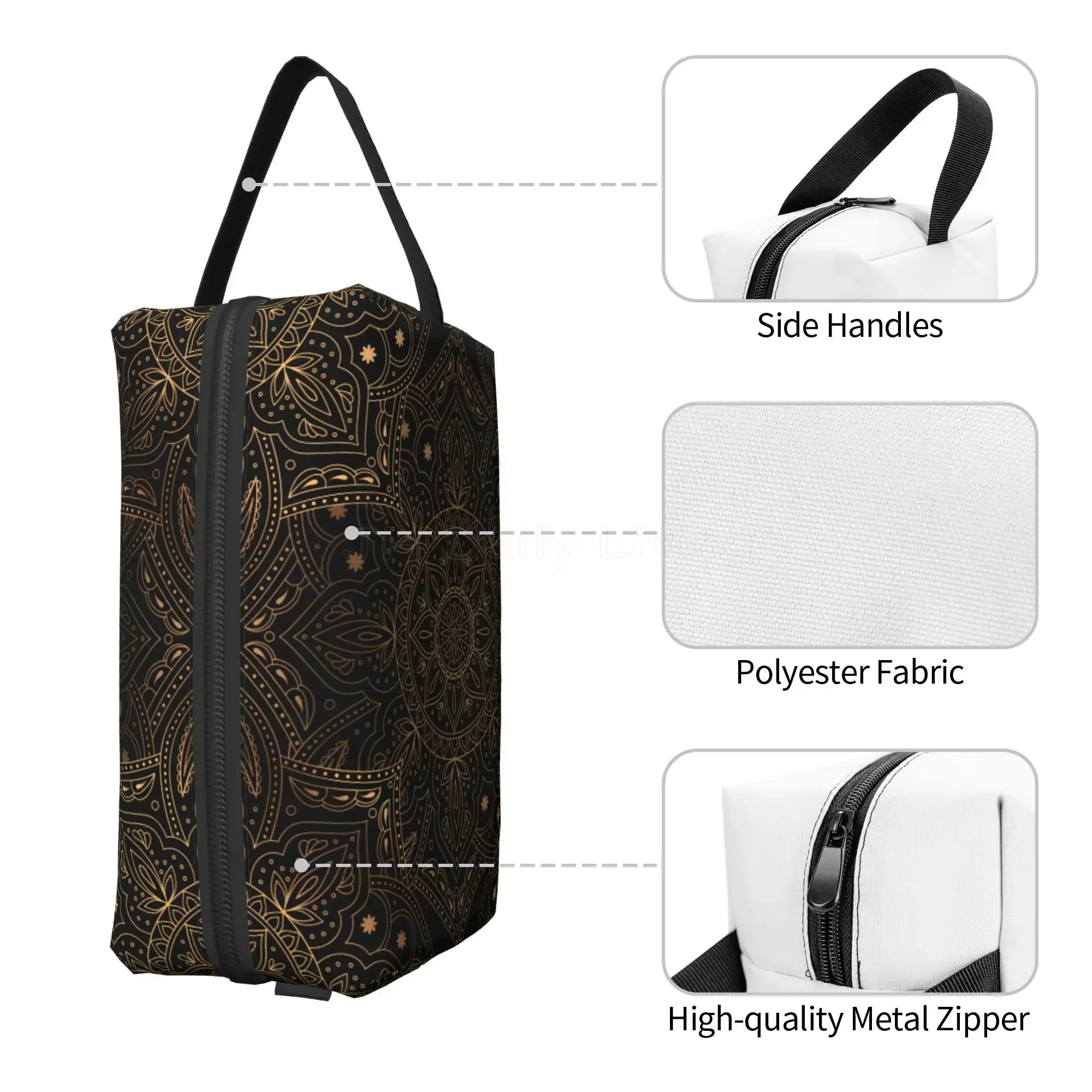 Luxury Oriental Mandala Royal Retro Floral Black Antique Travel Storage Bags Large Capacity Makeup Bag Cosmetic Bag for Unisex