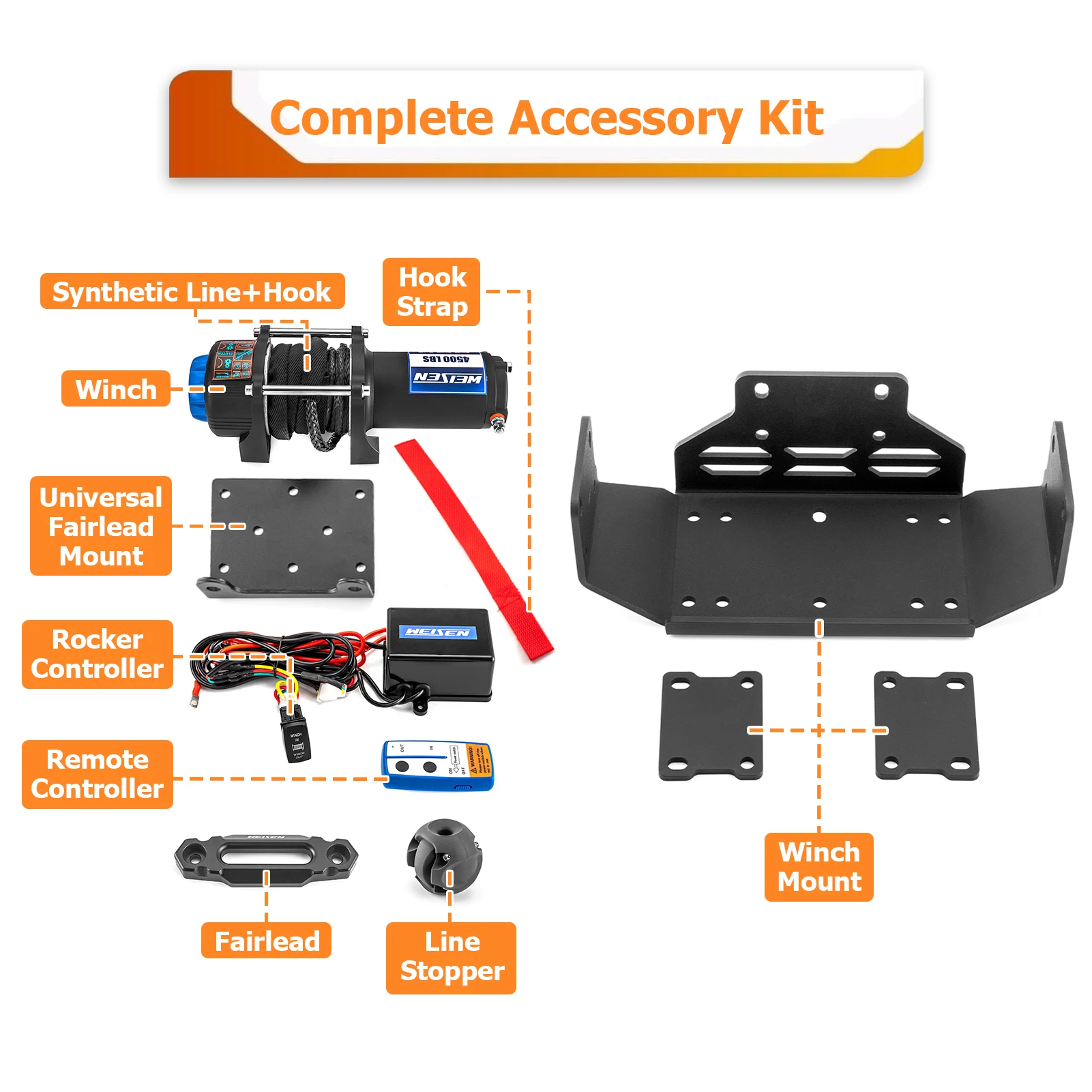 For 2015+ HONDA PIONEER 500 520 UTV ATV 4500lb 12V Electric Winch Kit with Winch Mount Synthetic Rope 4 7/8