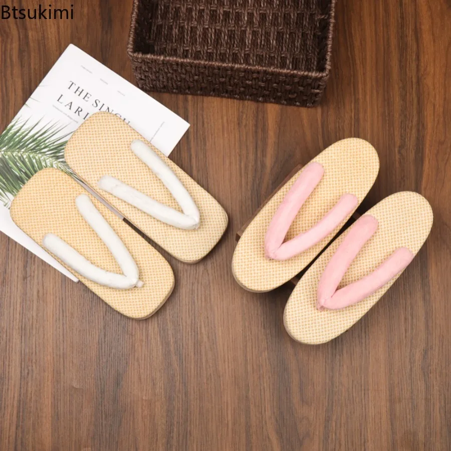 Japanese Style Traditional Geta Flat Bottom Unisex PVC Clogs Man Woman Halloween Cosplay Costume Shoes Flip Flops Kimono Props