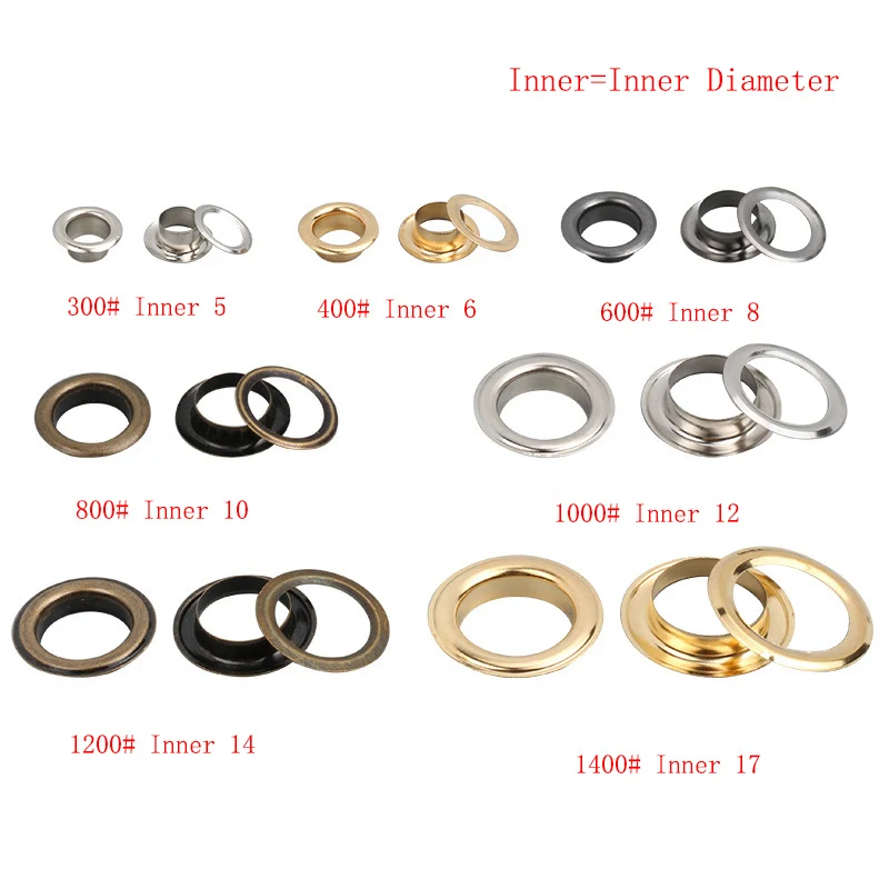 100 Sets/pack Brass Gun Black Eyelets with Gasket Inner Diameter 5-17mm for DIY Hat Shoes Belt Bag Clothes Accessories