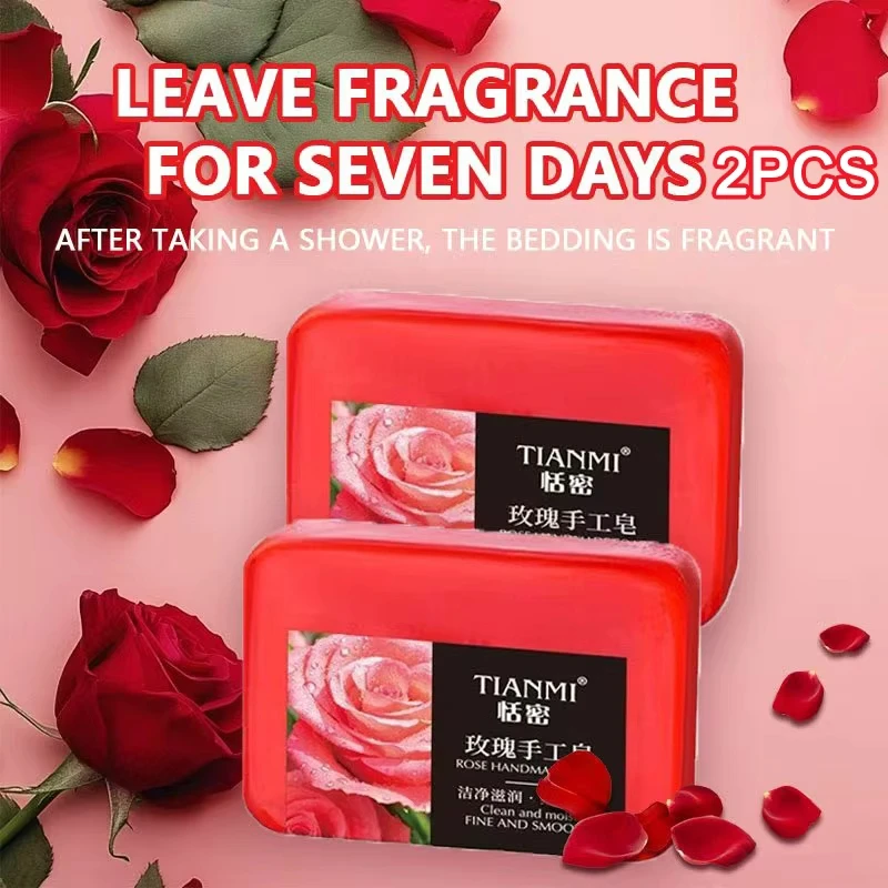 2 Pieces of Rose-Flavored Handmade Essence Soap, Handmade Soap for Bathing and Makeup Removal, Hydrating and Moisturizing Facial Cleanser