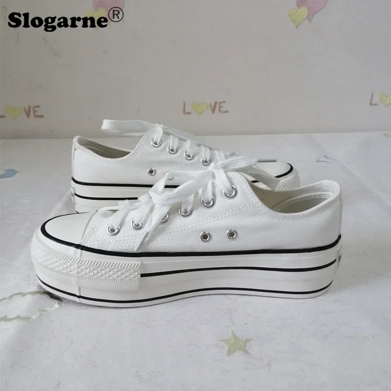 New Students' High Sole Canvas Shoes Women 4CM Thick Sole Sneakers Girls Invisible Height Increased Platform Casual Sports Shoes