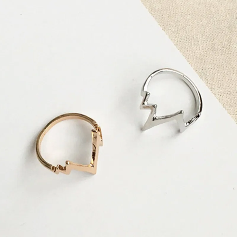 New Latest Fashion Vintage Punk ECG Heartbeat Ring For  Women Girlfriend Jewelry Gifts 3 Colors Lightning Tail Rings