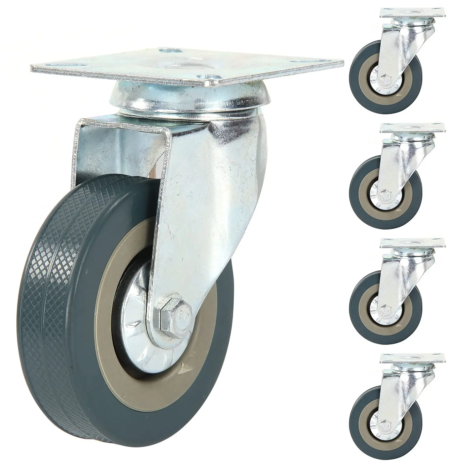 4 X Heavy Duty 75mm Rubber Swivel Castor Wheels Trolley Caster 360KG UK