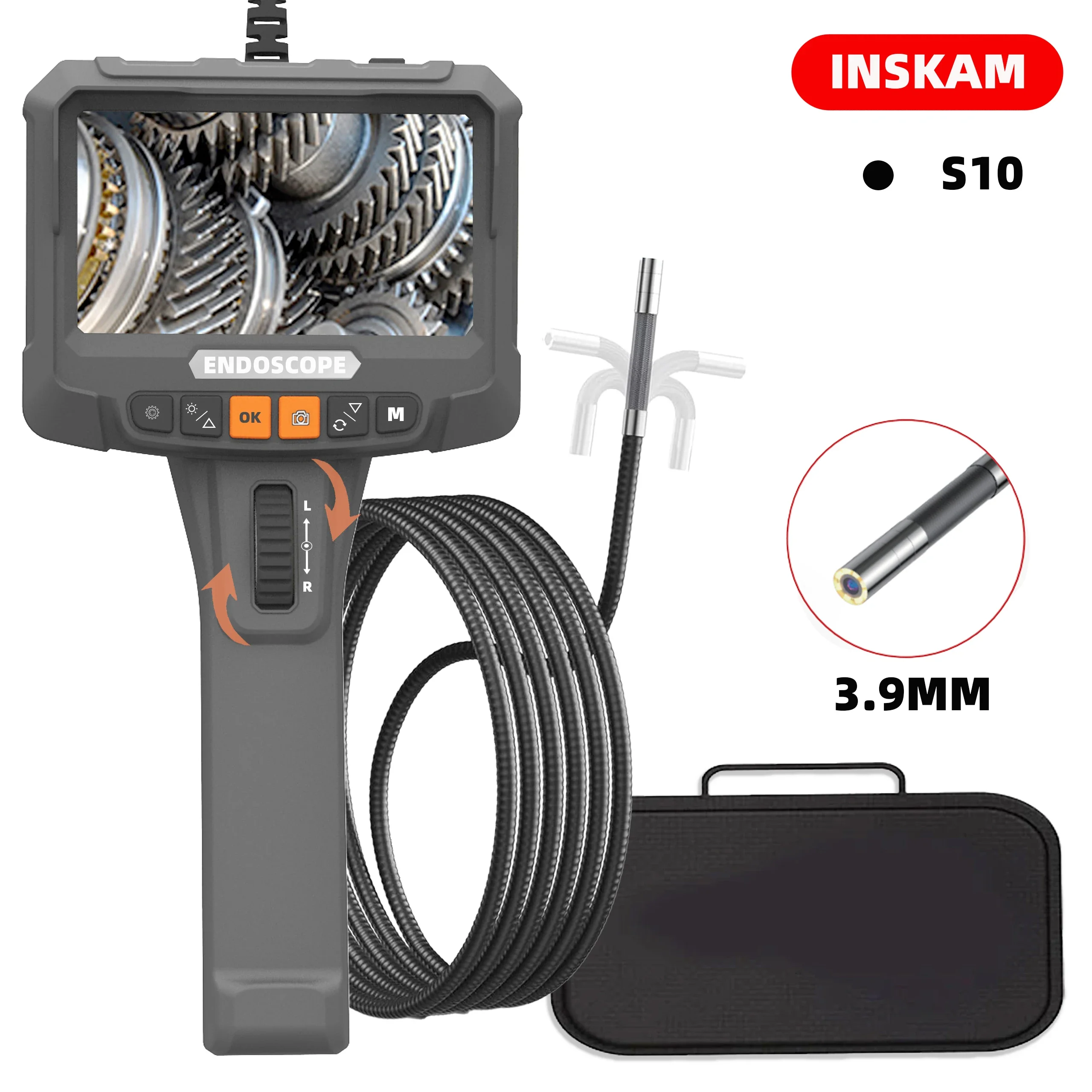 

5-inch 360 ° rotating endoscope, 3.9MM IPS endoscope inspection camera, automotive mechanical industrial endoscope