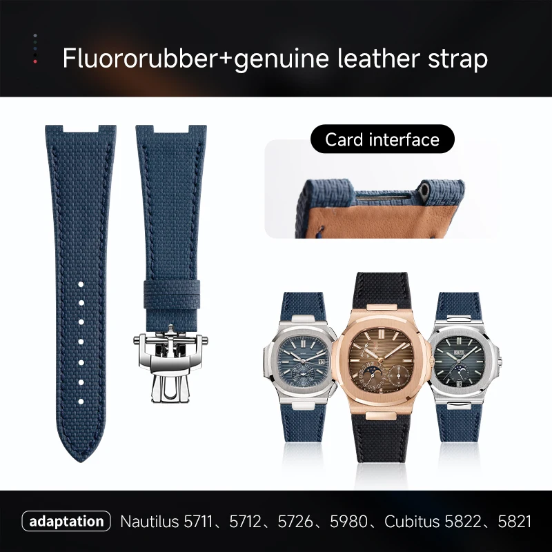 Premium Cubitus Style Fluororubber and Genuine Leather Replacement Strap For Patek Philippe Nautilus 5711/5712/5726/5980 Series