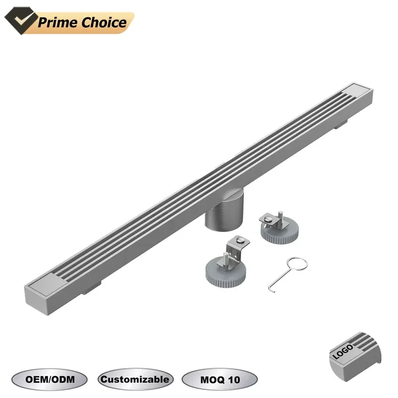 for 304 Stainless Steel Rectangular Linear Floor Drain Invisible Silver Hair Filter Non-slip Adjustable for Bathroom