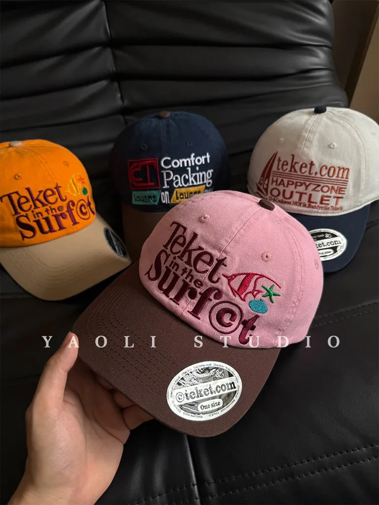 American Retro Embroidery Showing Face Small Baseball Hat Female and Male 2026 New Outdoor Sunshade Cap