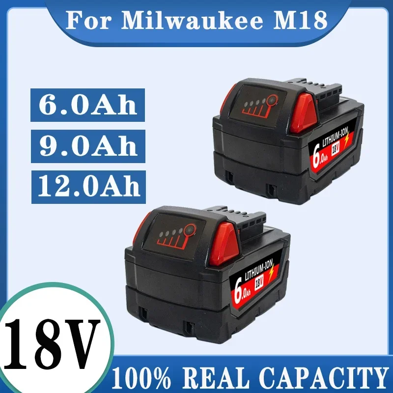 

Original for Milwaukee m18 Battery 18V 6000mAh Li-Ion Replacement Battery 48-11-1815 M18B2 M18B4 M18BX L50 Cordless Power Tools