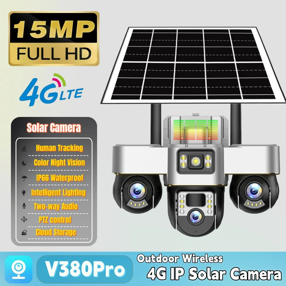 Solar Camera 4G Wireless Night Vision Smart Home Surveillance Camera 15MP Outdoor PIR Motion Detection Security Protection CCTV