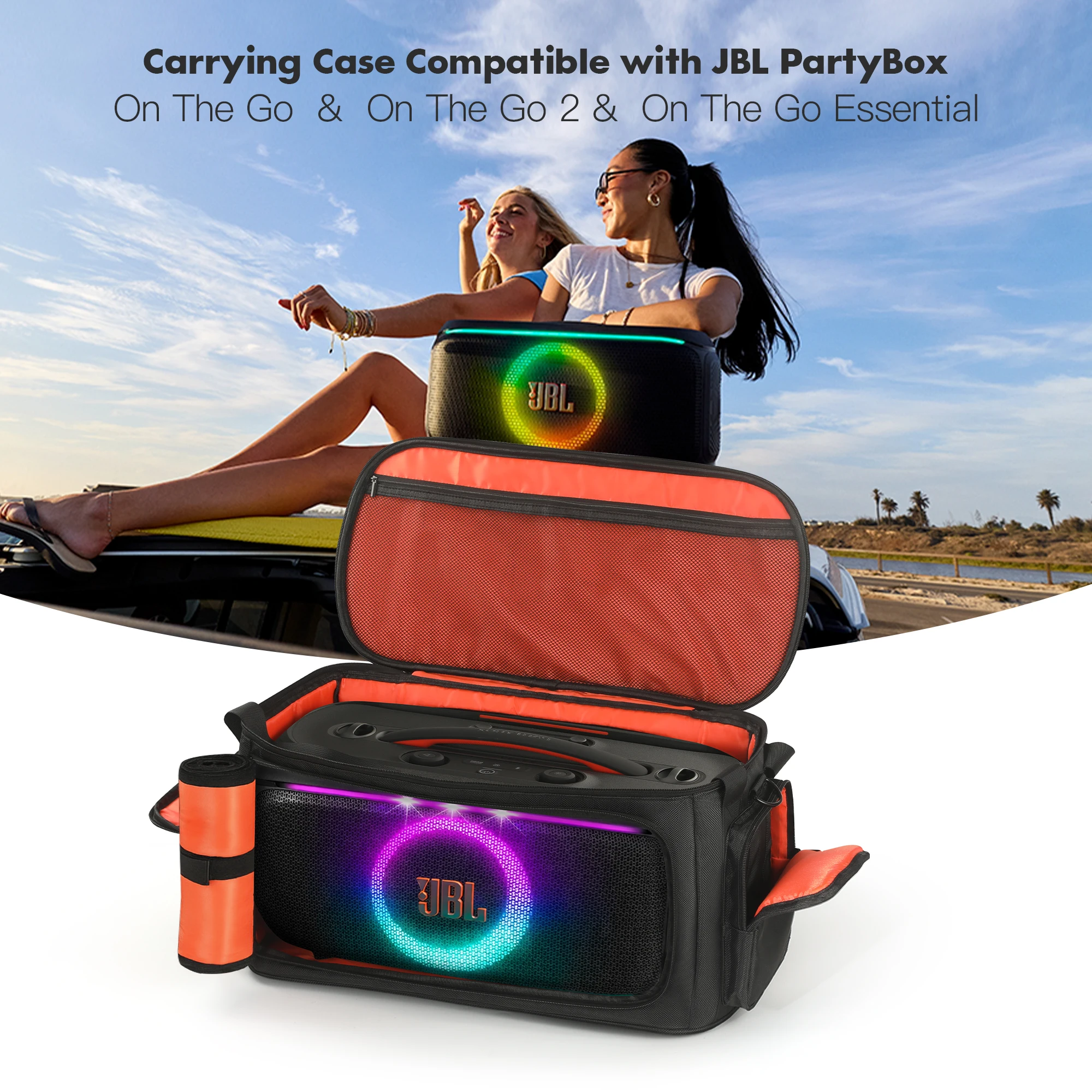 Portable Storage Bag For JBL PartyBox On The Go /On The Go 2/On The Go Essential Speaker with Shoulder Strap and Mic Pocket